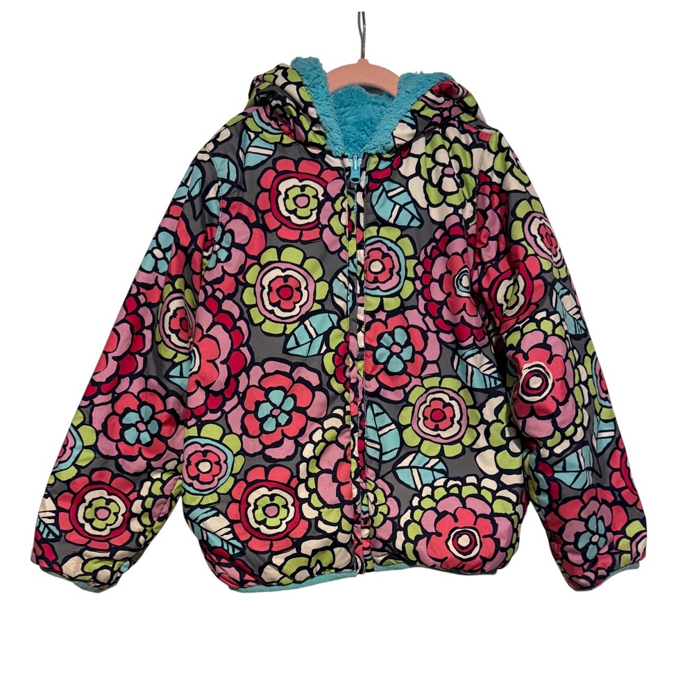 Hanna Andersson Kids Reversible Floral Fleece Lined‎ Hooded Jacket Size 120